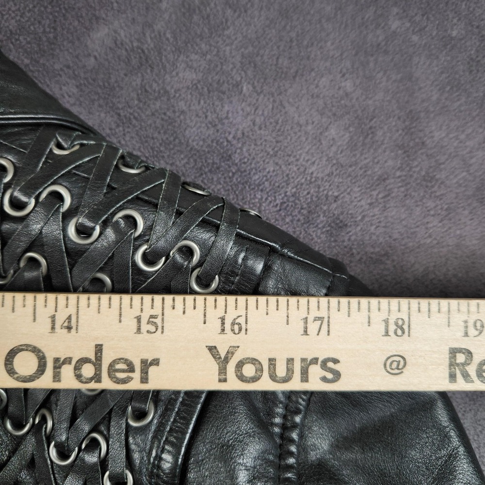 Harley-Davidson Leather Motorcycle Jacket Womens Large Black Studded Lace Up - Picture 9 of 15